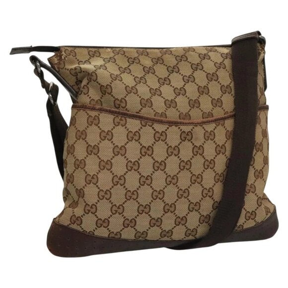 GUCCI GG Canvas Shoulder Bag Beige Silver - Picture 1 of 16